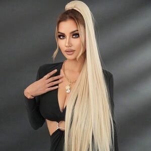 PIAOYUN Drawstring Ponytail Extension 40 Inch Blonde Long Straight Clip In Hair